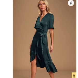 Lulus Wrapped Up In Love Dark Green Satin